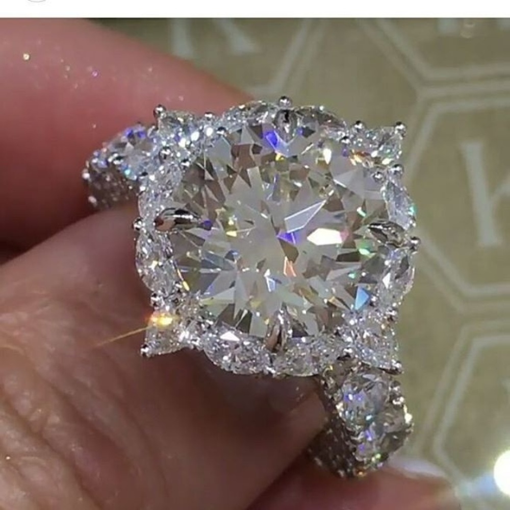 NEW 925 Sterling Silver Round Diamond Halo Ring